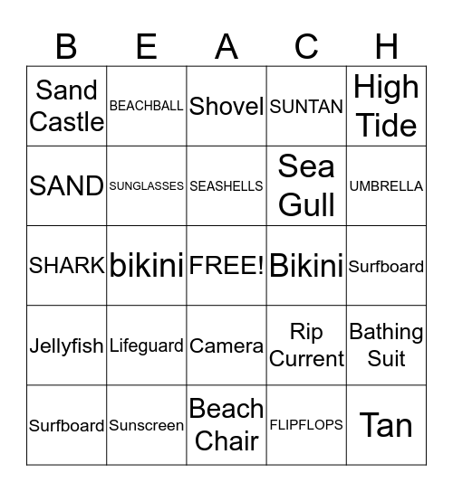 BEACH PARTY BINGO Card