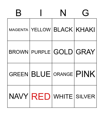 COLORS Bingo Card