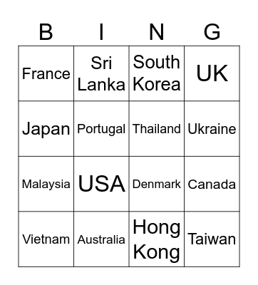 Hello .. Where are you from? Bingo Card