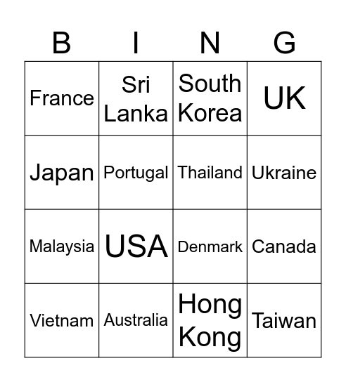 Hello .. Where are you from? Bingo Card