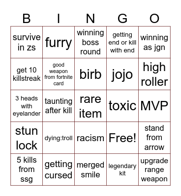 item asylum  bingo Card