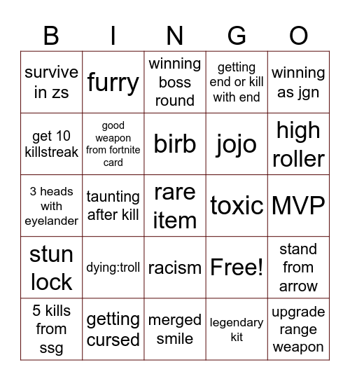 item asylum  bingo Card