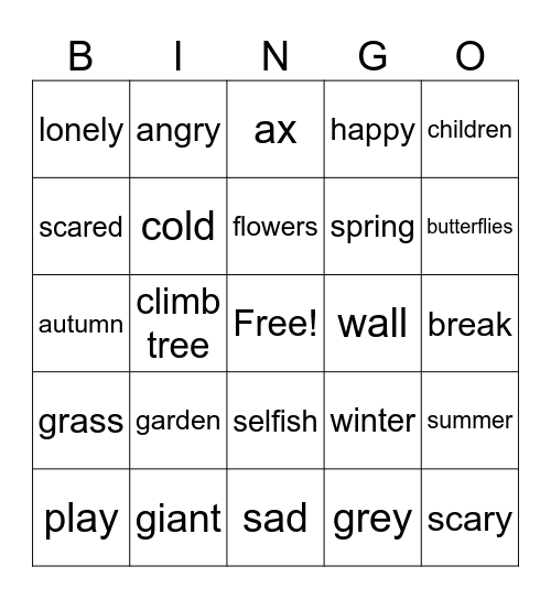 The Giant's Garden Bingo Card