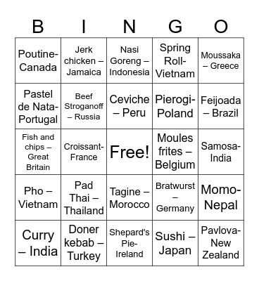 INTERNATIONAL FOODS Bingo Card