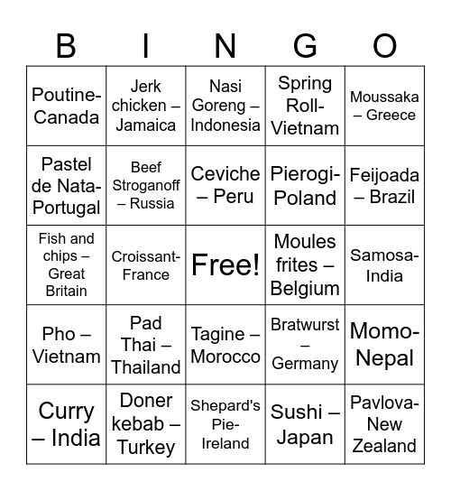 INTERNATIONAL FOODS Bingo Card