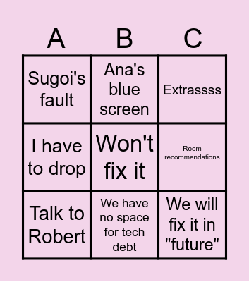 Jabba Planning Bingo Card