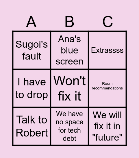 Jabba Planning Bingo Card