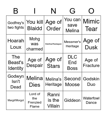 Elden Spoilers Bingo Card