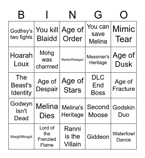 Elden Spoilers Bingo Card