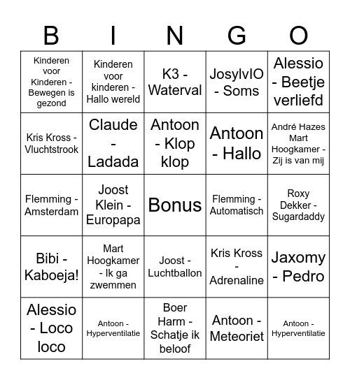 Muziekbingo Card