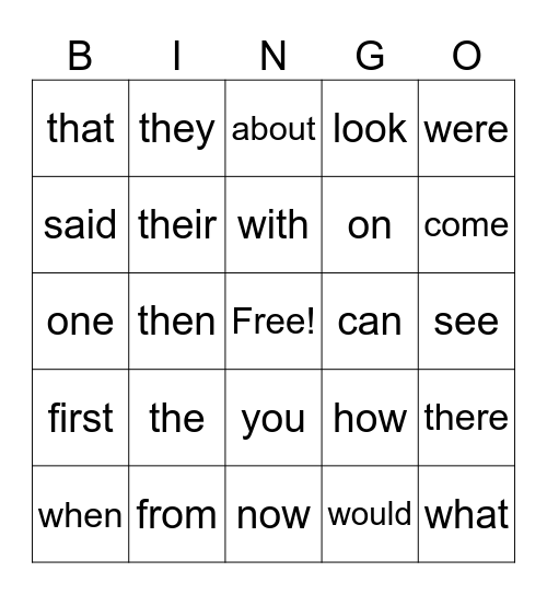 Sight Words-1st 100 Bingo Card