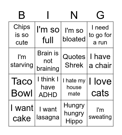 Sara Bingo Card