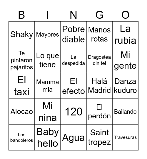 BINGO MUSICAL Bingo Card