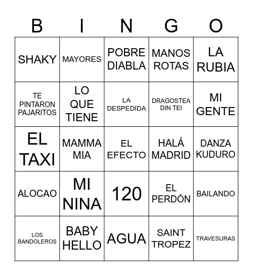 BINGO MUSICAL Bingo Card