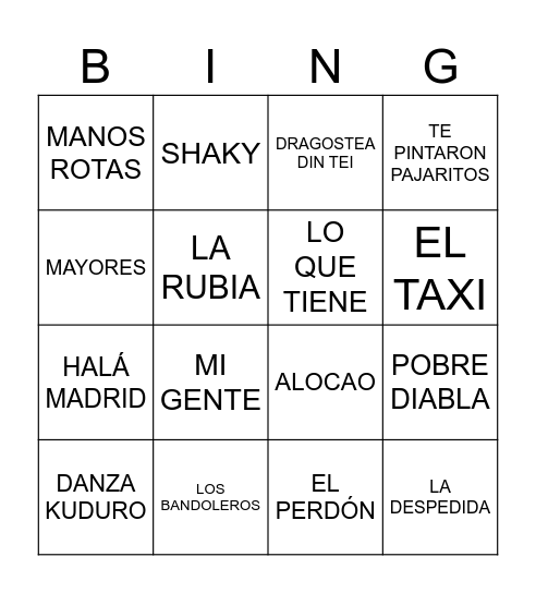 BINGO MUSICAL Bingo Card