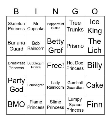 Adventure Time Characters Bingo Card