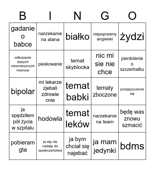 pizgawowe bingo Card