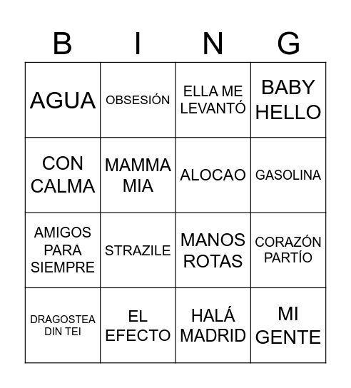 BINGO MUSICAL Bingo Card