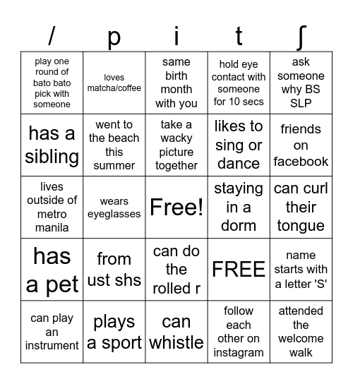 SPEECHIE BINGO Card