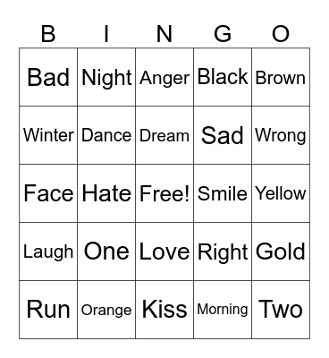 Music Lyrics Bingo Card