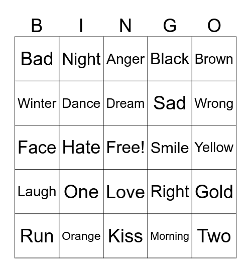 Music Lyrics Bingo Card