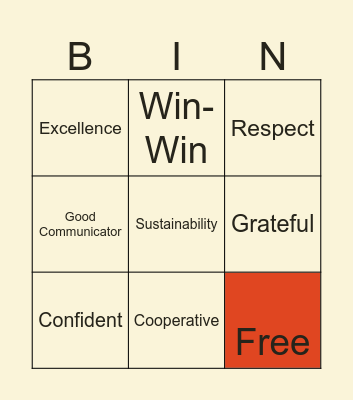 FS Values Bingo Card