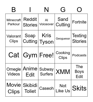 Tiktok Bingo 23/7 Bingo Card