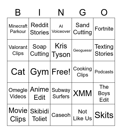 Tiktok Bingo 23/7 Bingo Card