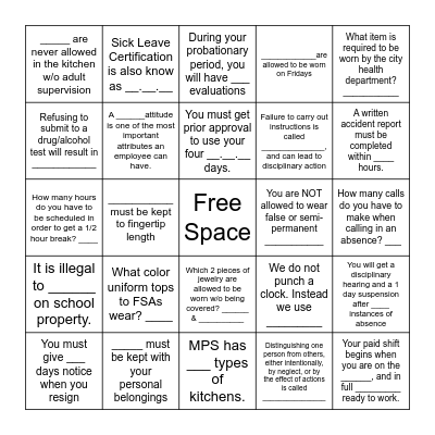 Orientation BINGO Card