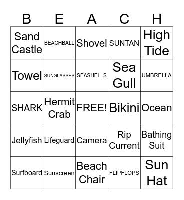 BEACH PARTY BINGO Card