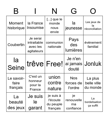 Macron le 23/07/2024 Bingo Card