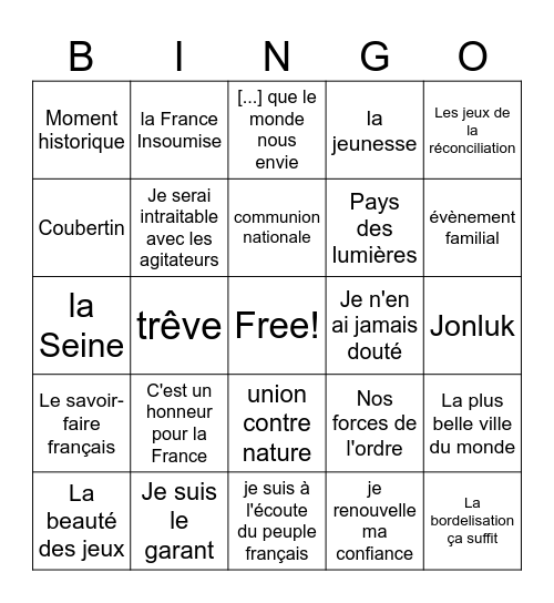 Macron le 23/07/2024 Bingo Card