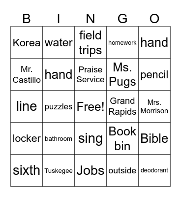 First Day of School Bingo Card