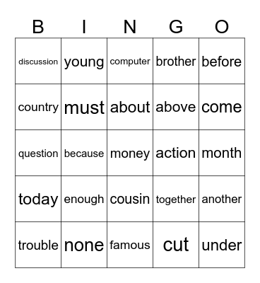 unit5 Bingo Card