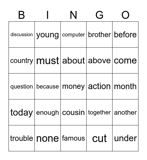 unit5 Bingo Card