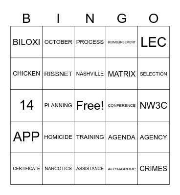 Team Training BINGO Card