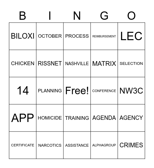 Team Training BINGO Card