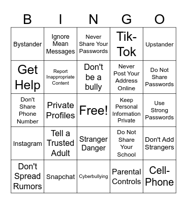 Internet Safety BINGO Card