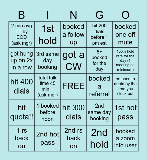 Can only mark one box at a time, no double hitting Bingo Card