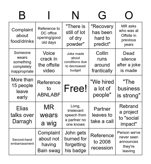Offsite Bingo Card