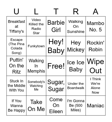 ONE HIT WONDERS Bingo Card