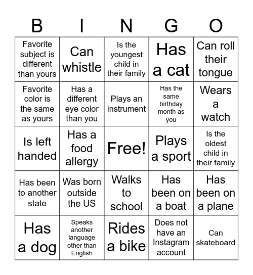 Person Bingo Card