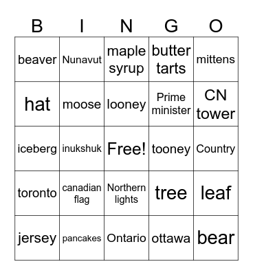 Canadian bingo! Bingo Card