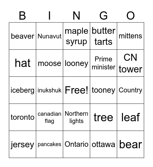 Canadian bingo! Bingo Card