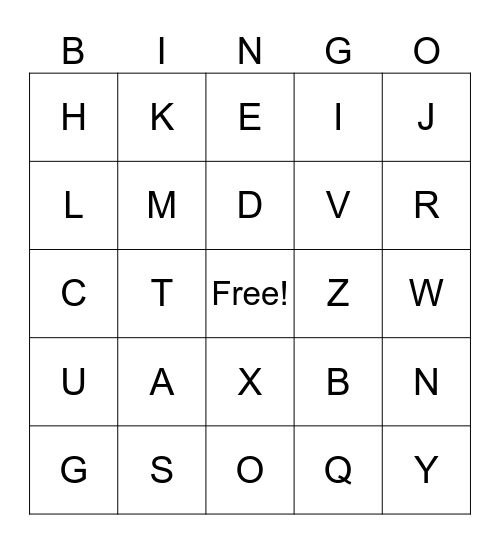Alphabet Bingo Card