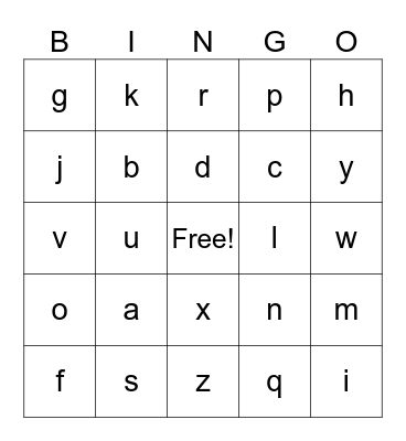 Alphabet Bingo Card
