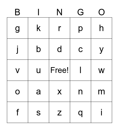 Alphabet Bingo Card