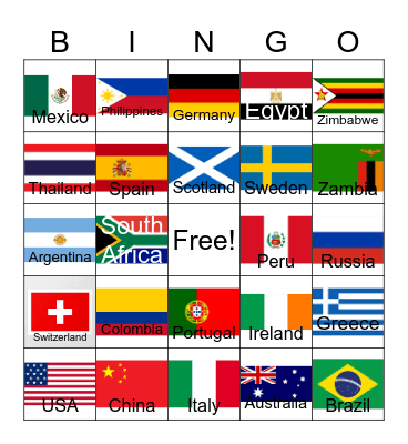 World Flags Bingo Card