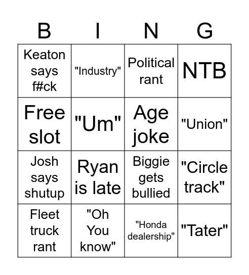 ASM Bingo Card