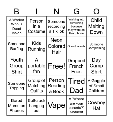 Six Flags Bingo Card